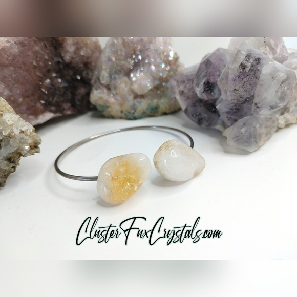 Polished Citrine Stone Crystal Gemstone Stainless Steel Bracelet Jewelry - Picture 1 of 5